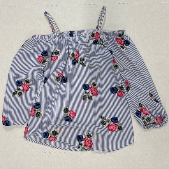 Blush Blue & White Striped Floral Blouse - Small - Picture 1 of 3